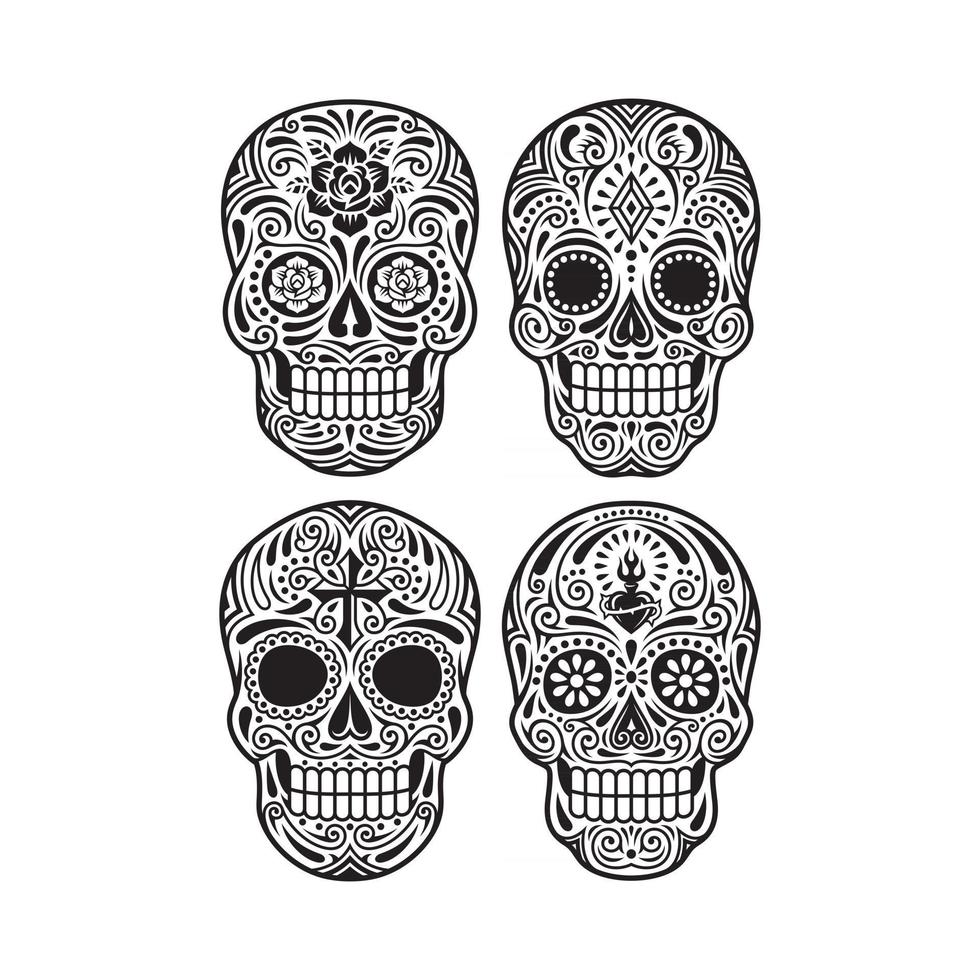 Día de los muertos gráfico vectorial de cráneo en blanco y negro vector