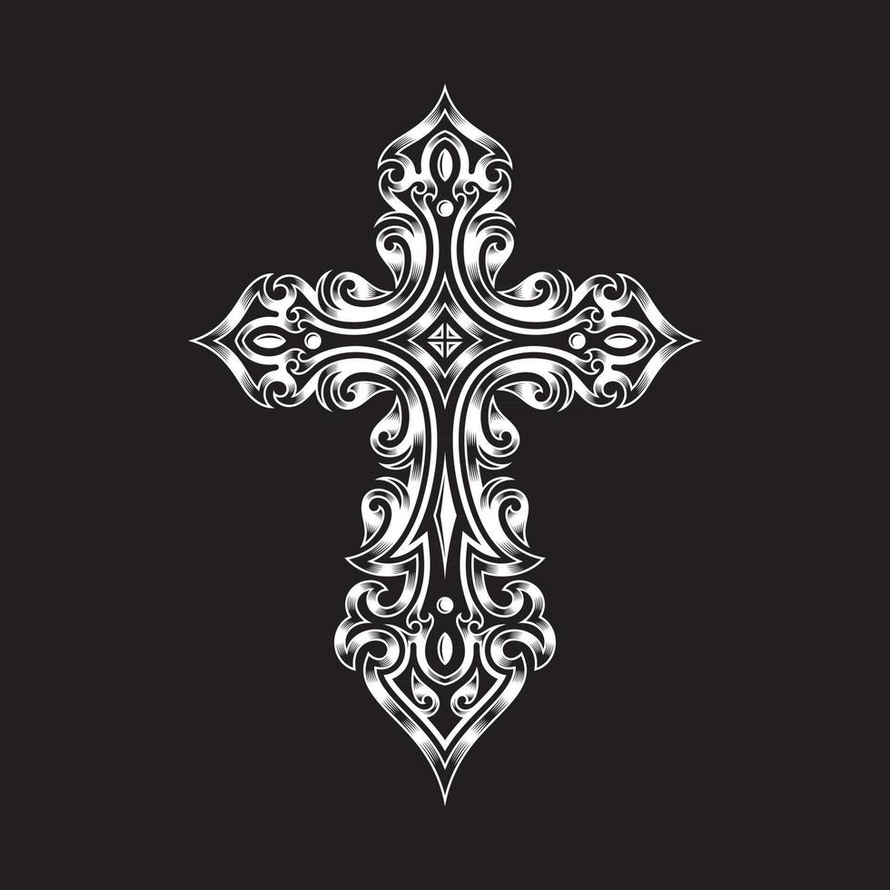Ornamented Gothic Cross On Black vector
