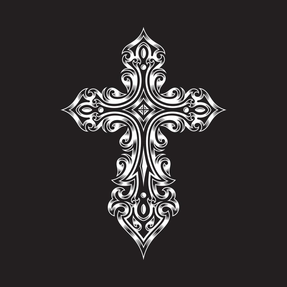 Ornamented Gothic Cross On Black vector