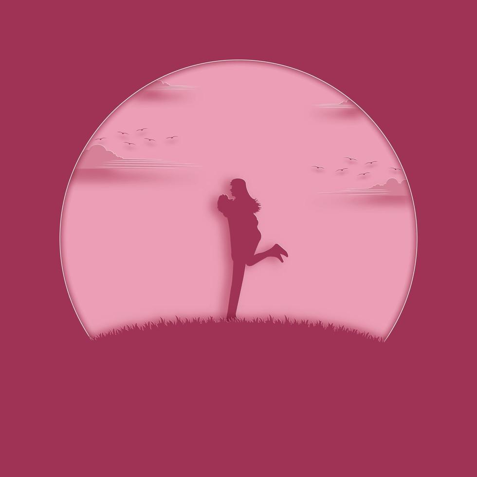 Couple happy in love stands in the meadow with pink background vector