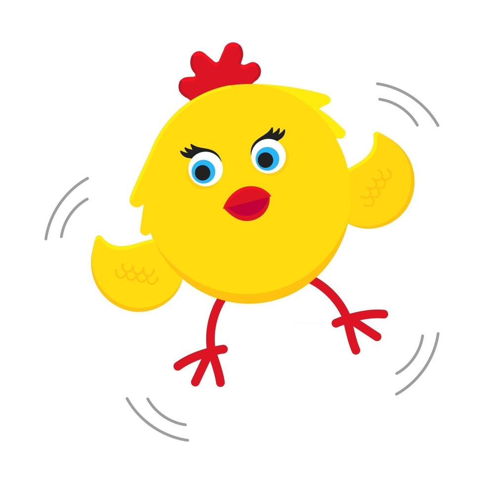 lindo, divertido, pequeño, polluelo, gallina, gallina, caricatura, plano, estilo, diseño, vector, ilustración vector