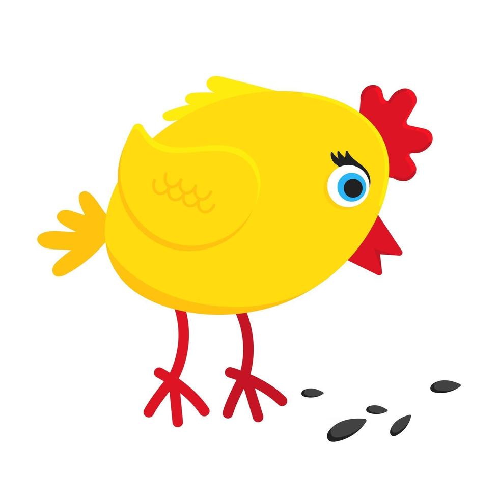 lindo, divertido, pequeño, polluelo, gallina, gallina, caricatura, plano, estilo, diseño, vector, ilustración vector