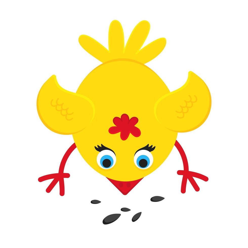 lindo, divertido, pequeño, polluelo, gallina, gallina, caricatura, plano, estilo, diseño, vector, ilustración vector