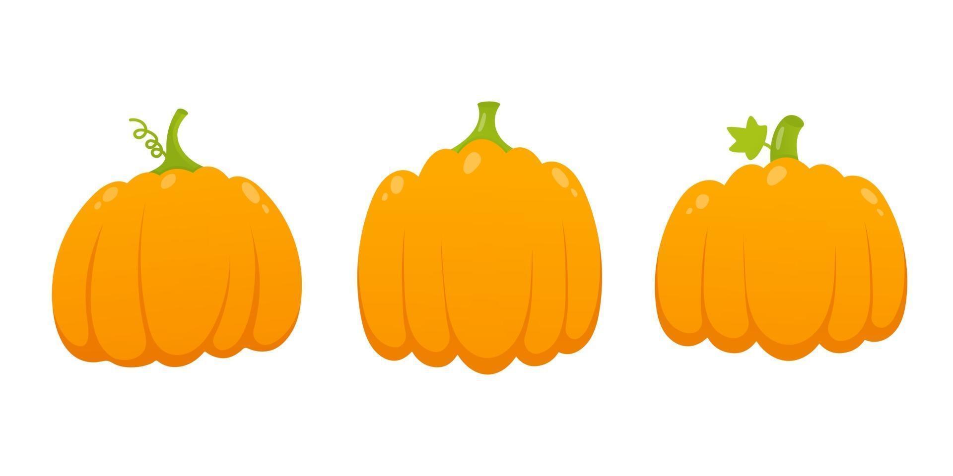 3 calabazas naranjas con hojas y colores degradados ilustración de vector de diseño de estilo plano