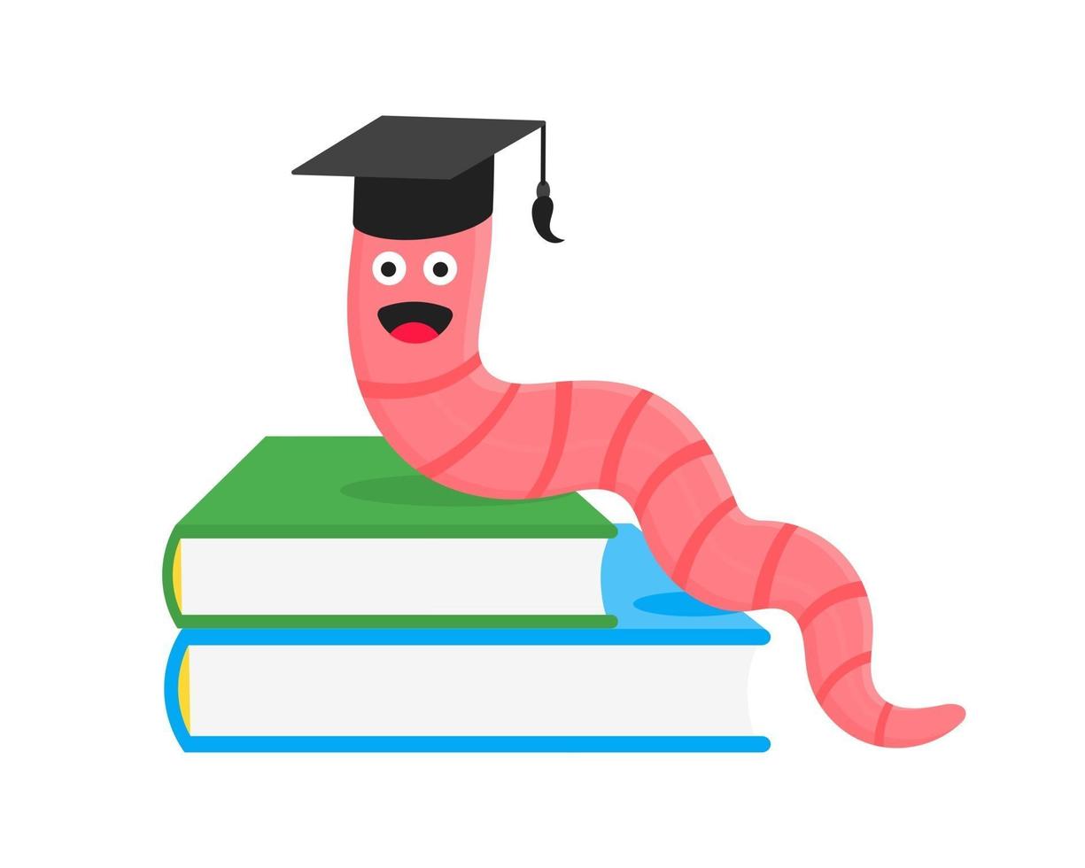 Cartoon style earthworm with book and glasses vector illustration