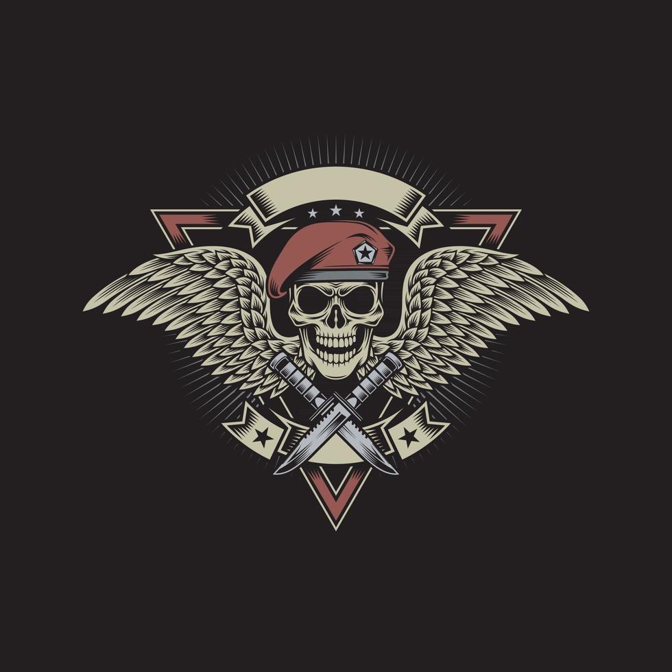 Military Skull with Wings and Daggers On Black vector