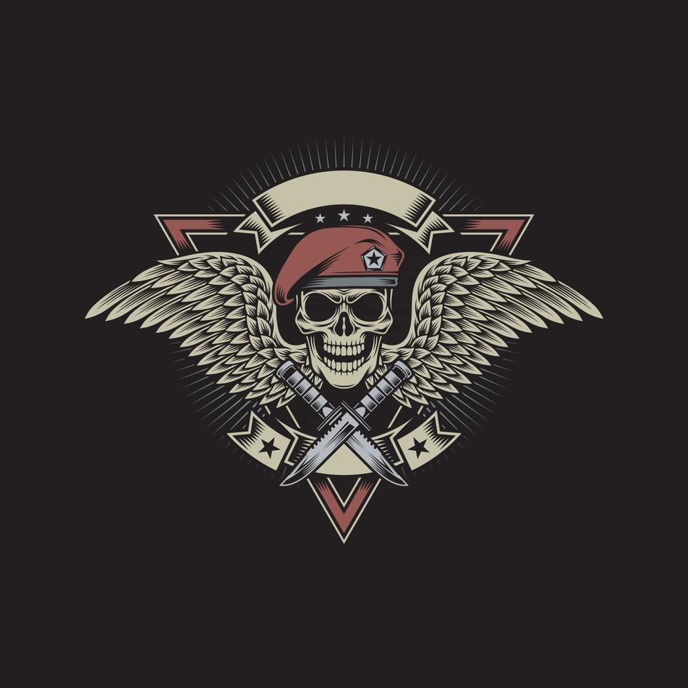 Military Skull with Wings and Daggers On Black vector