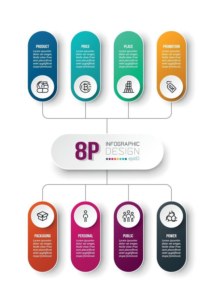 Plantilla de infografía de marketing o negocios de análisis 8p vector