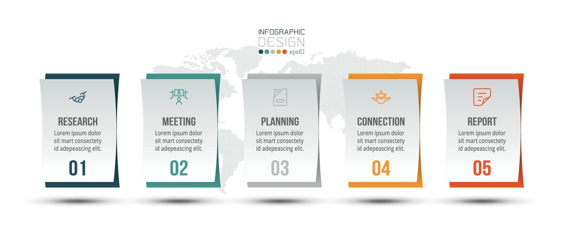 Plantilla de negocio infográfico con diseño de 5 pasos u opciones. vector