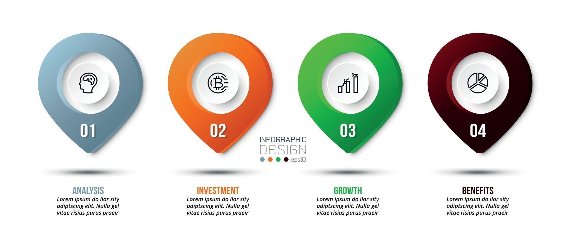 Plantilla de negocio infográfico con diseño de 4 pasos u opciones. vector