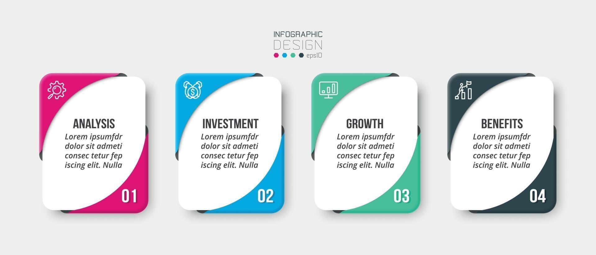 Plantilla de negocio infográfico con diseño de 4 pasos u opciones. vector