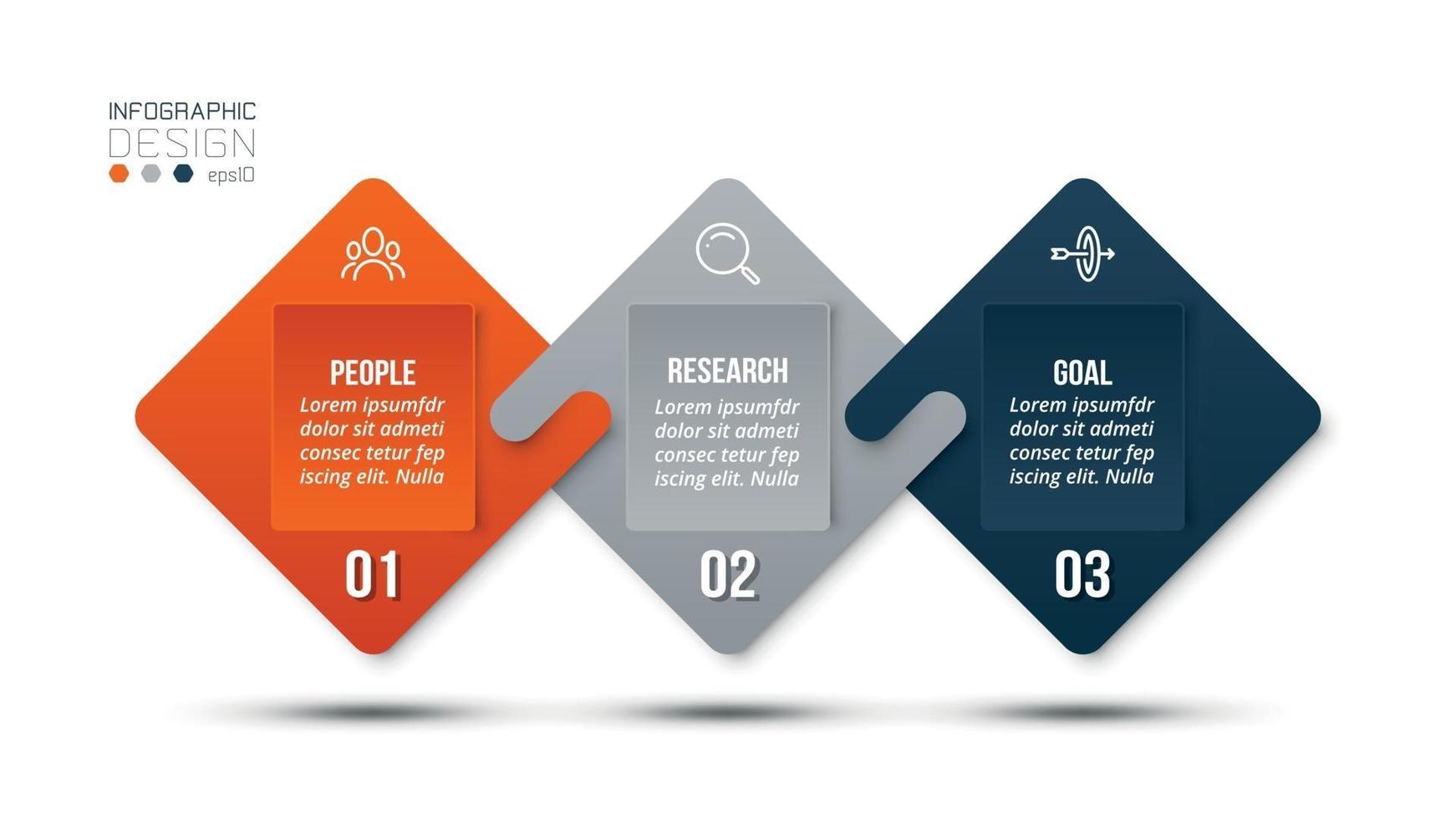 Plantilla de negocio infográfico con diseño de 3 pasos u opciones. vector