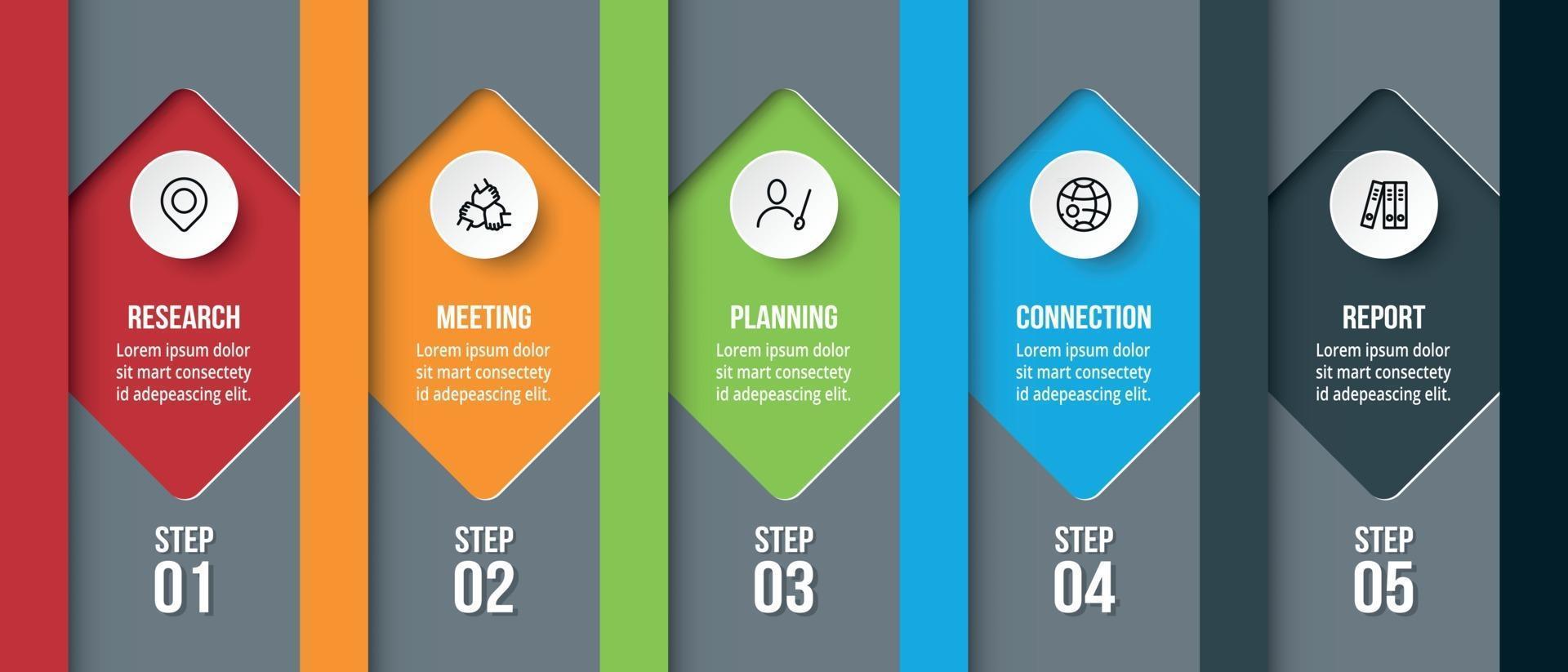 Plantilla de negocio infográfico con diseño de 5 pasos u opciones. vector