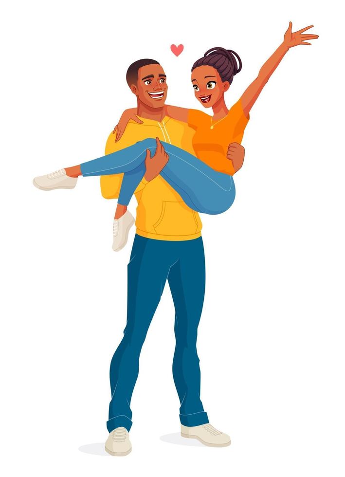 Man carrying woman happy black couple vector illustration