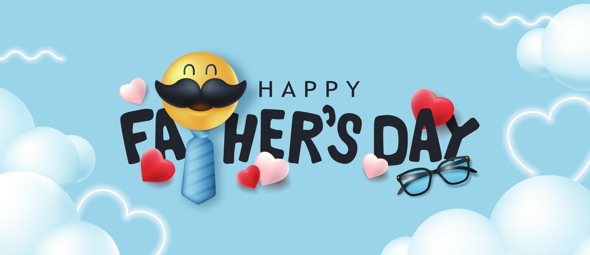 Happy Fathers Day banner background with mustache smiley vector