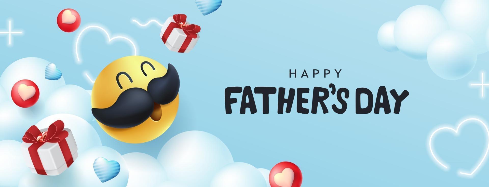 Happy Fathers Day banner background with mustache smiley vector