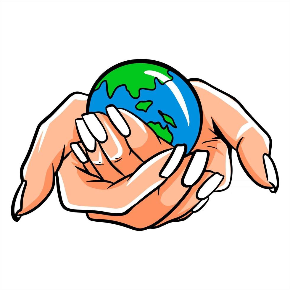 Hands holding the planet, save the earth vector