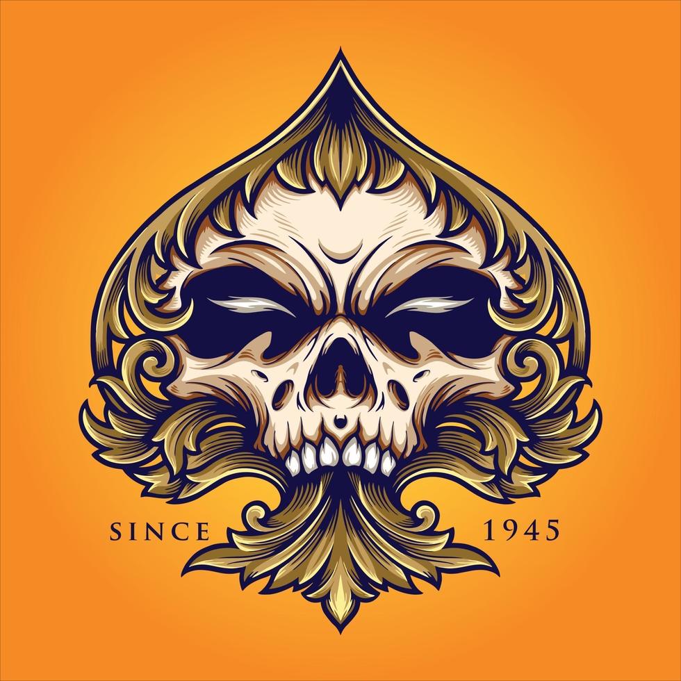 Skull Spade Playing Card Ornate Luxury Design vector