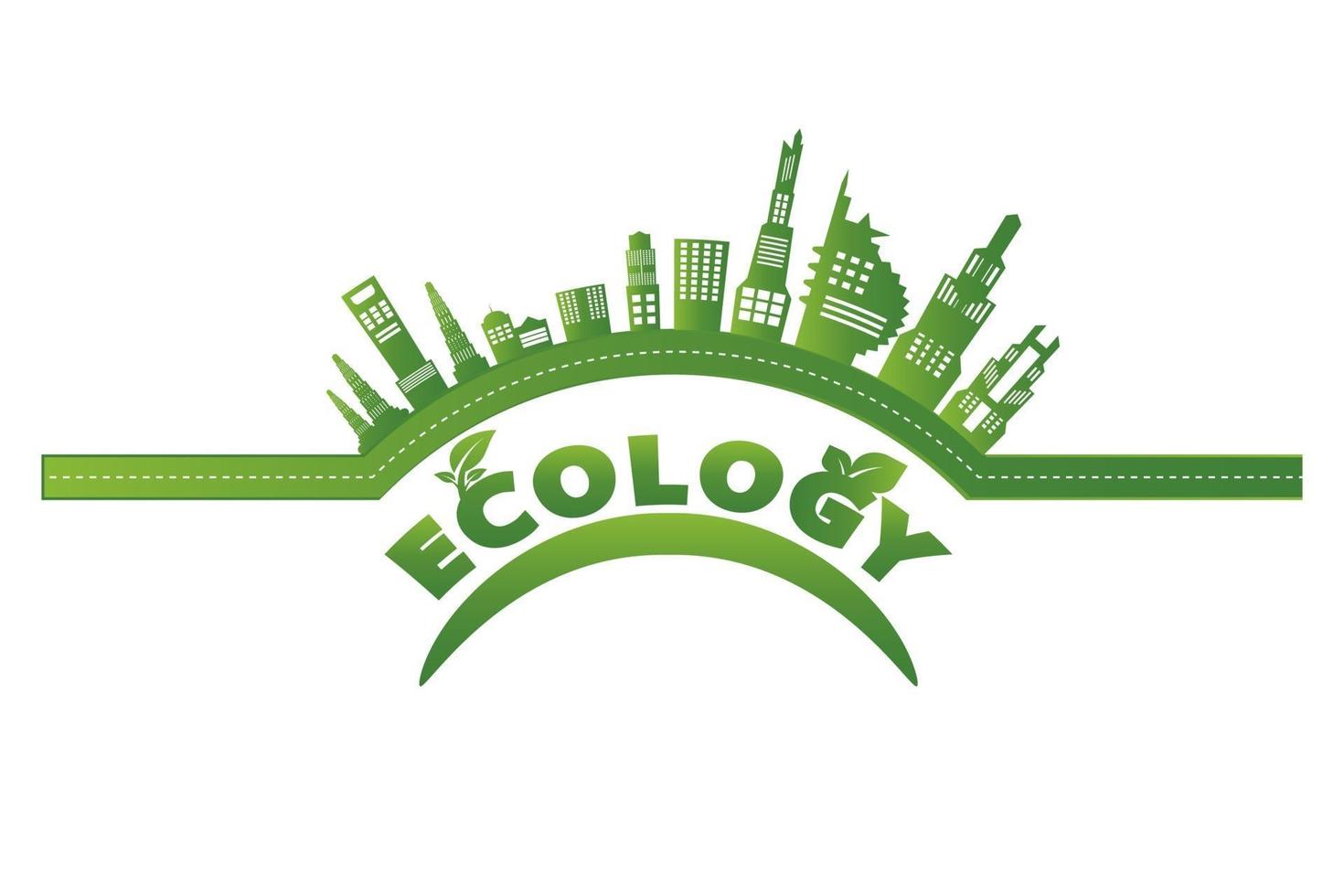 Earth symbol with green leaves around Ecology Green cities help the world with eco friendly concept ideas vector