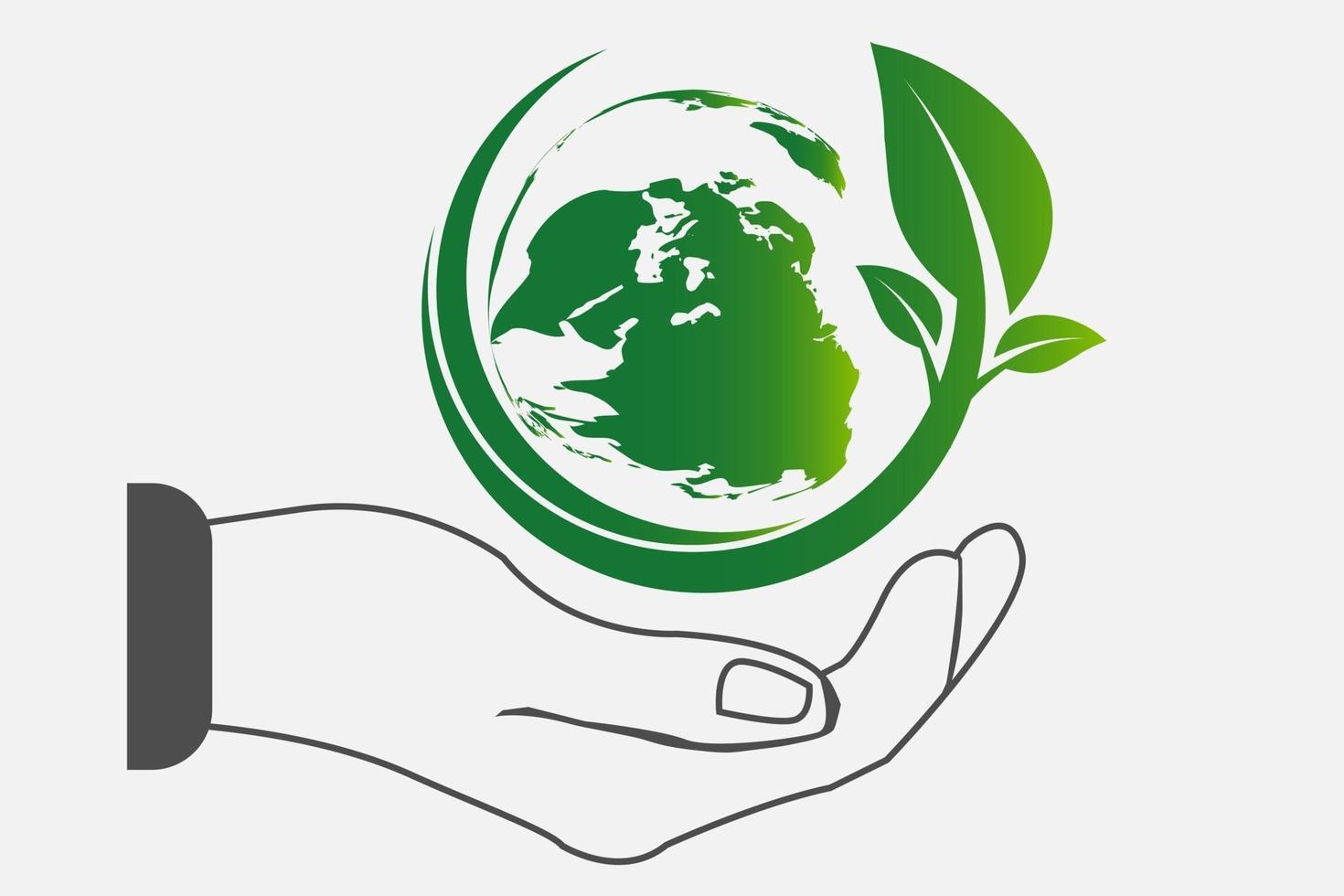 The world in your hands ecology concept Green cities help the world with eco friendly concept idea with globe and tree background vector