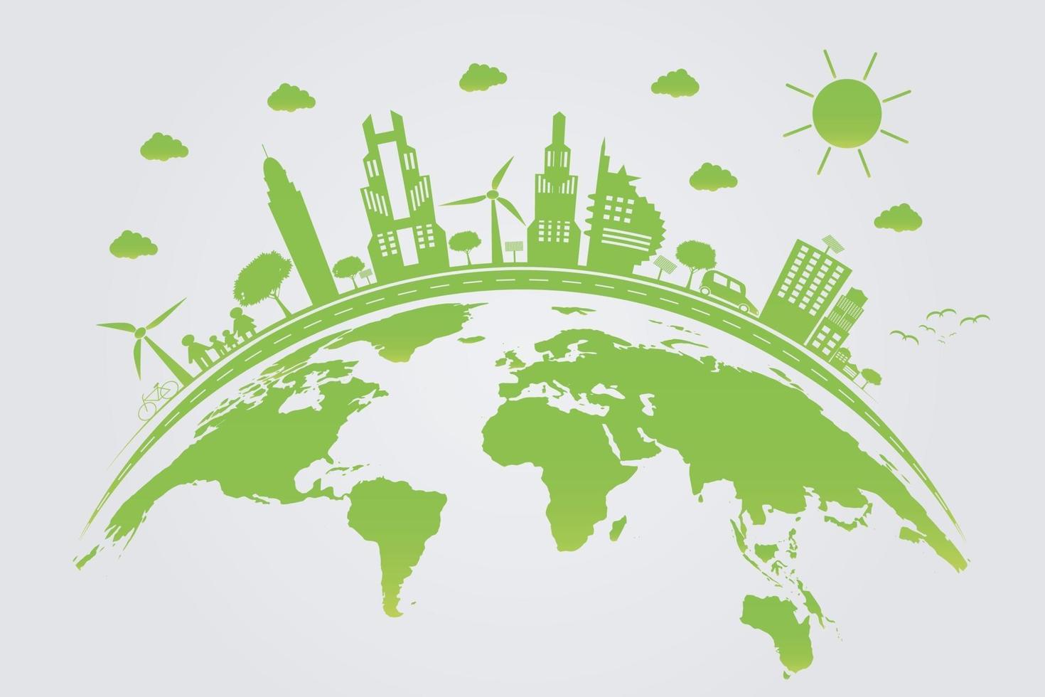 Ecology Green cities help the world with eco friendly concept ideas vector