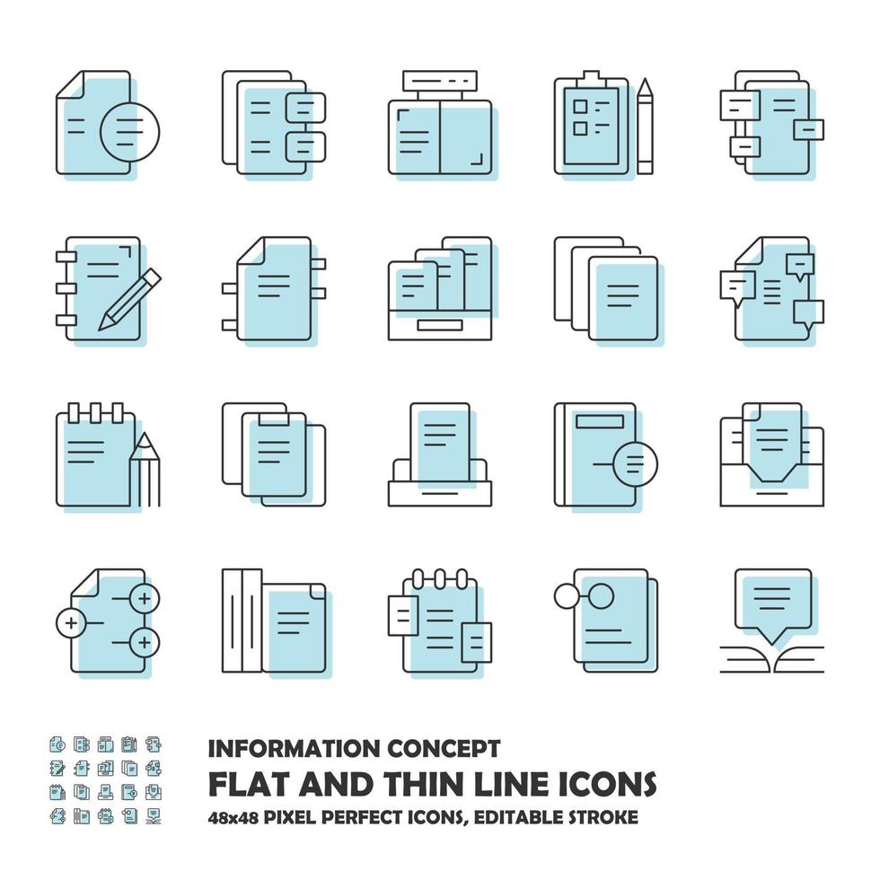 Standard set of Information and Document Flat Line icons vector