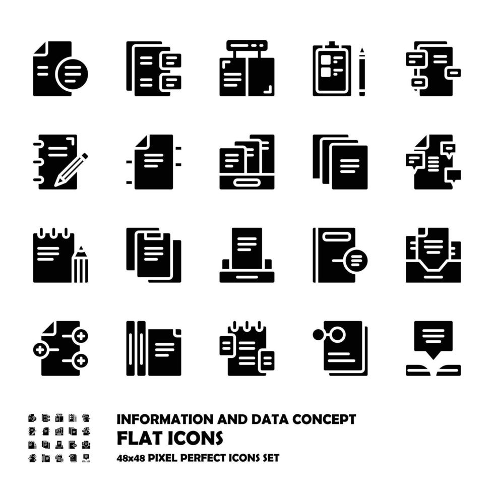 Standard set of Information and data flat icons vector