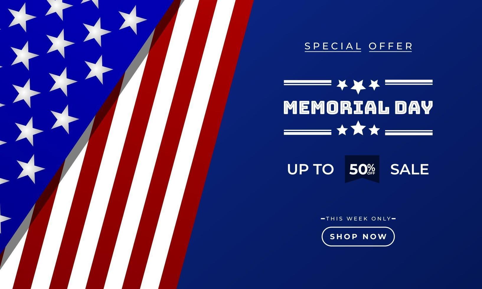 Memorial Day background sales promotion advertising banner template with American flag design vector