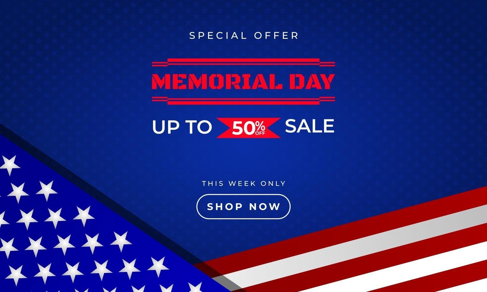 Memorial Day background sales promotion advertising banner template with American Vector illustration flag design