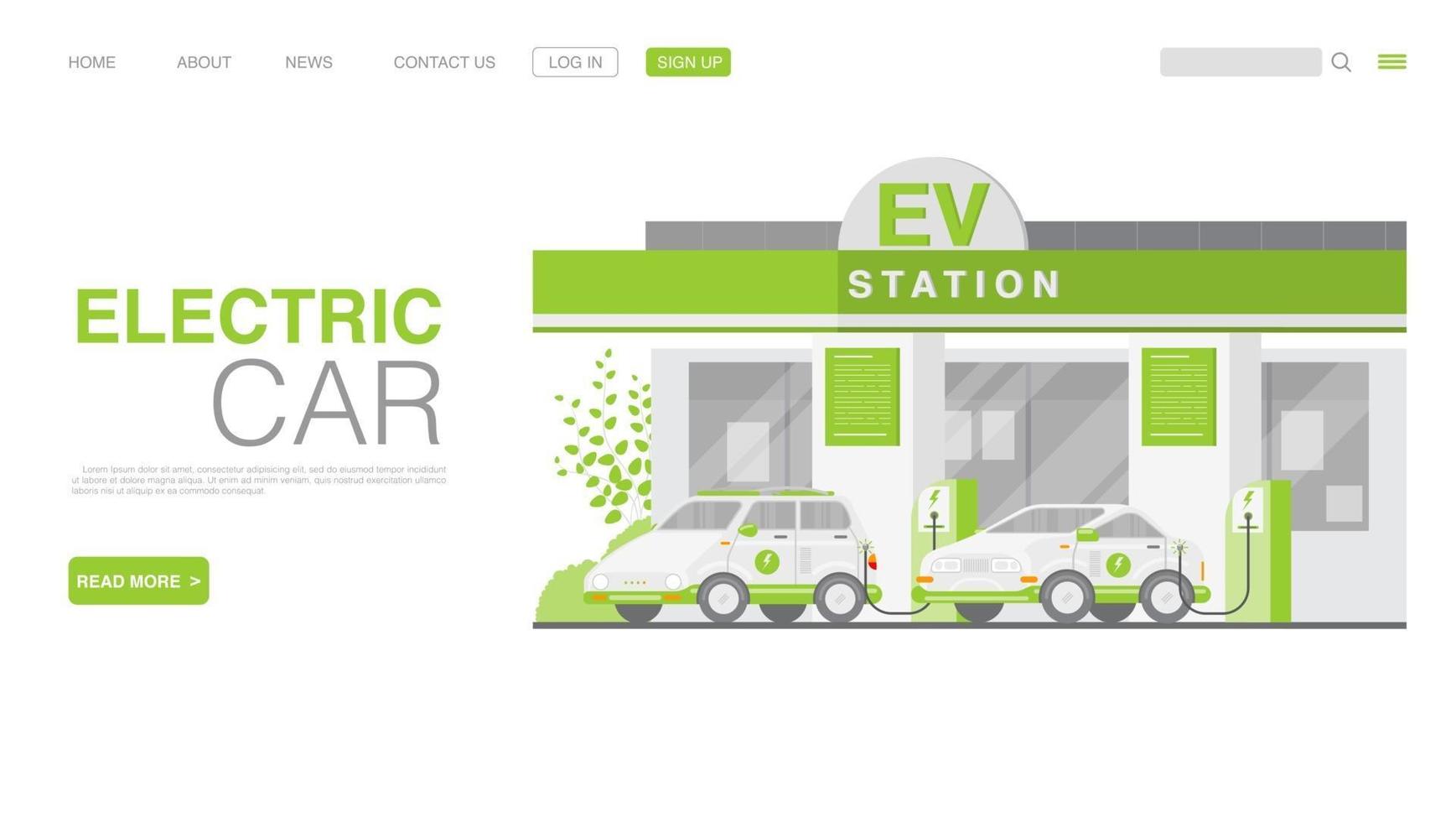 EV Car Or Electric Car At Charging Station vector