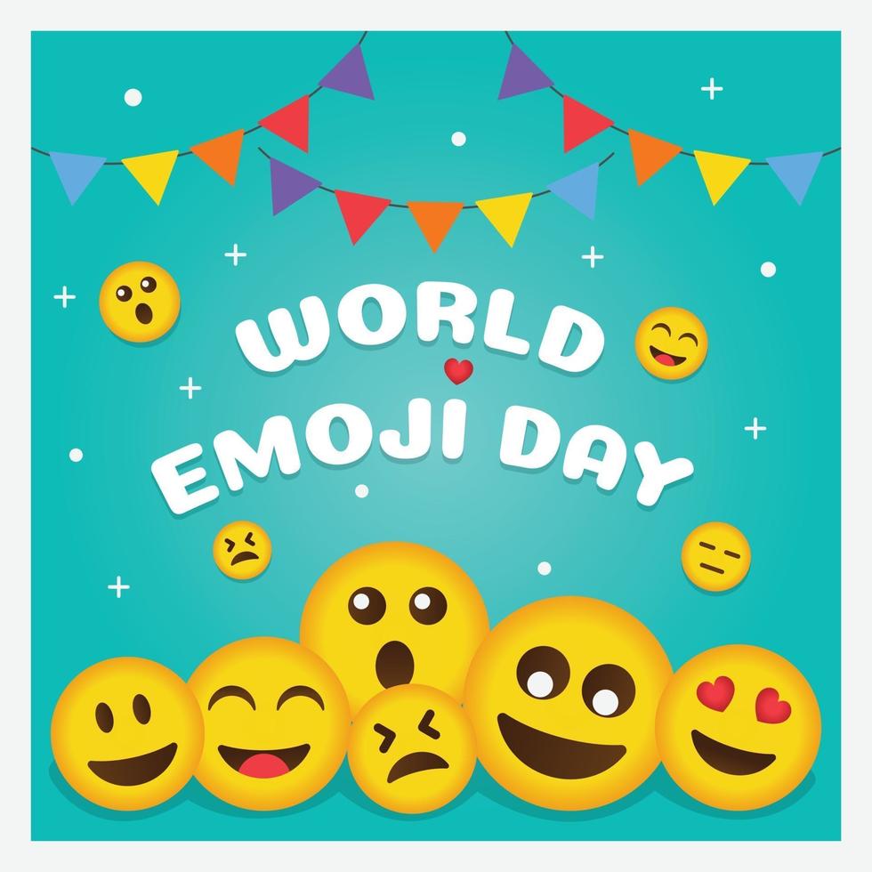 Tarjeta de felicitación del día mundial del emoji y plantilla de fondo ilustración de vector de diseño plano dibujado a mano