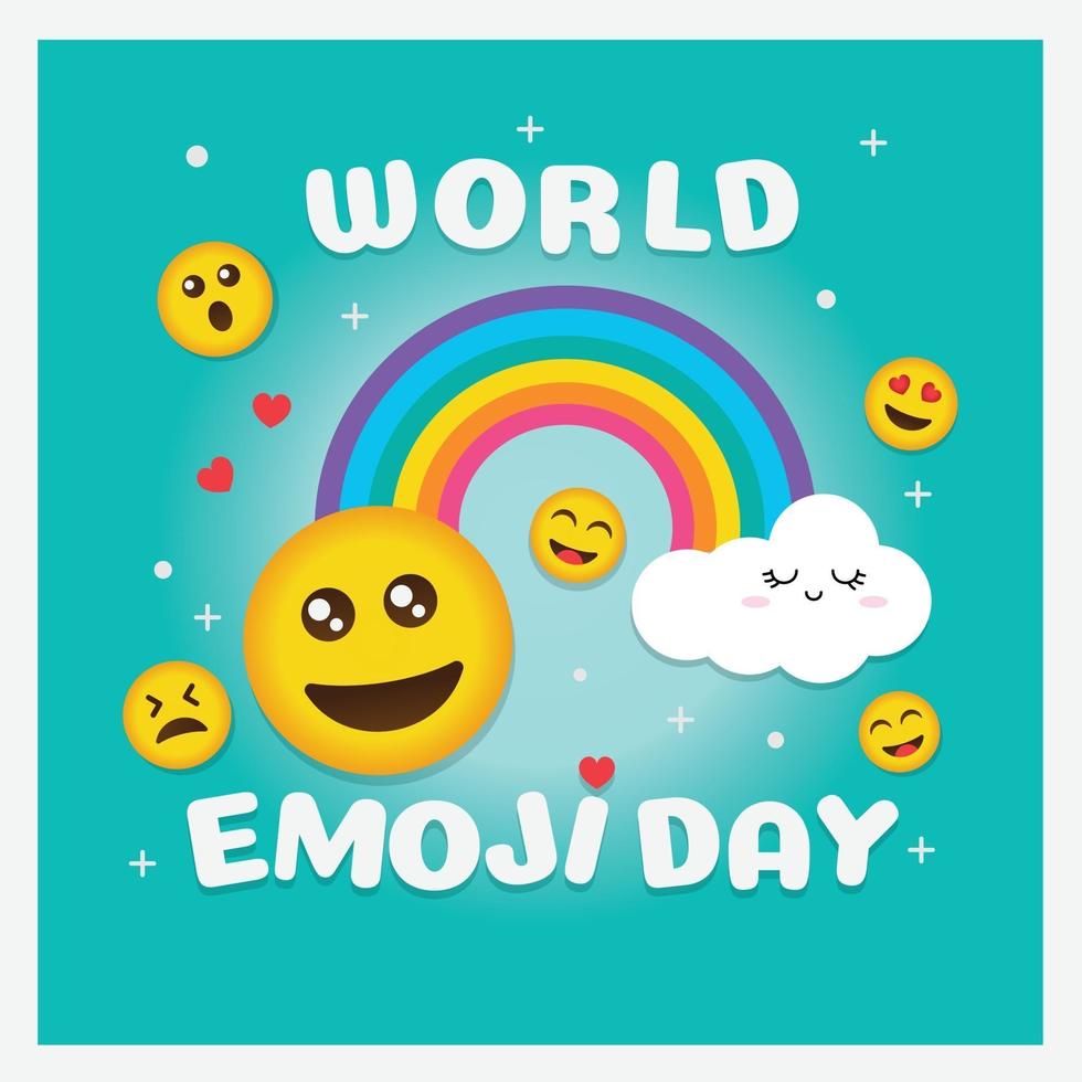 World emoji day greeting card and background template Hand drawn Flat design Vector illustration