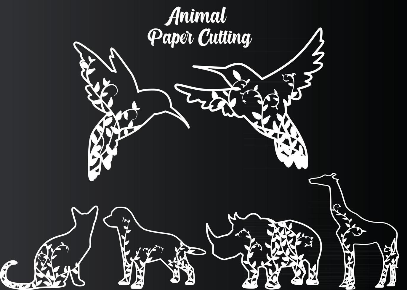 Animals Paper Cut With Beautiful Leaves Ornament Set Modern Design On Black  Background 2424018 Vector Art at Vecteezy