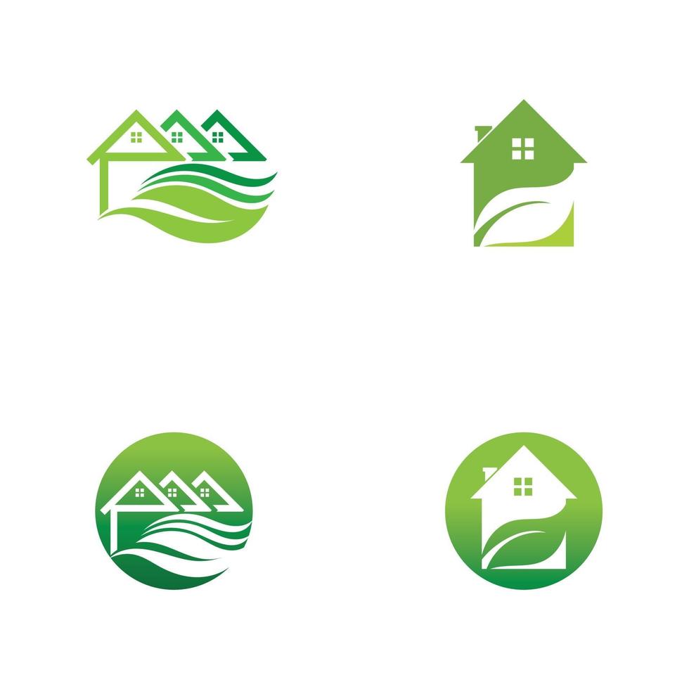 House Nature with Leaf Logo Set vector