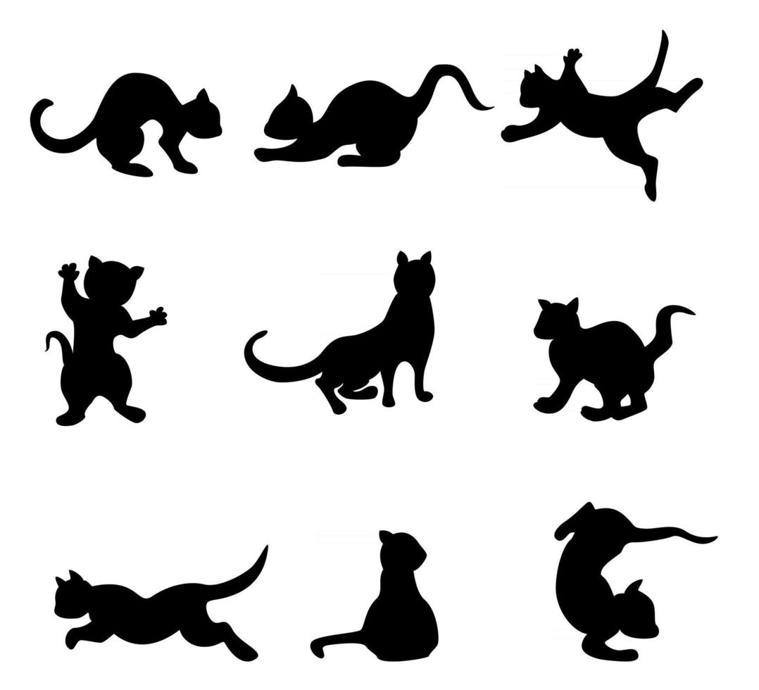 imagen vectorial de siluetas de gatos jugando vector