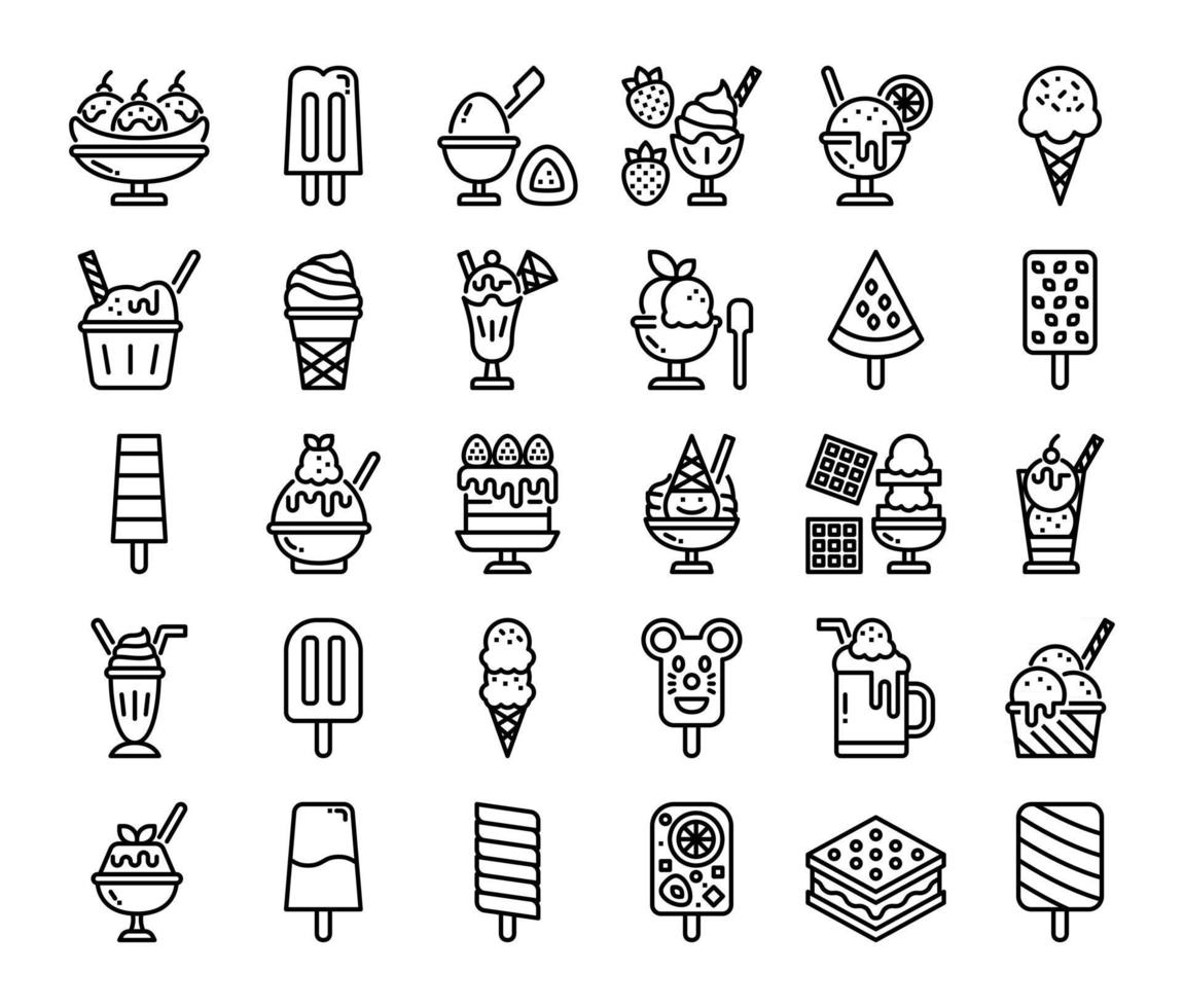 iconos de vector de contorno de menú de helado