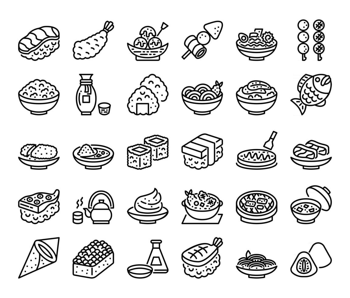 iconos de vector de contorno de comida japonesa