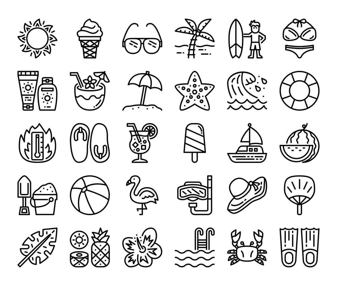 summer outline vector icons