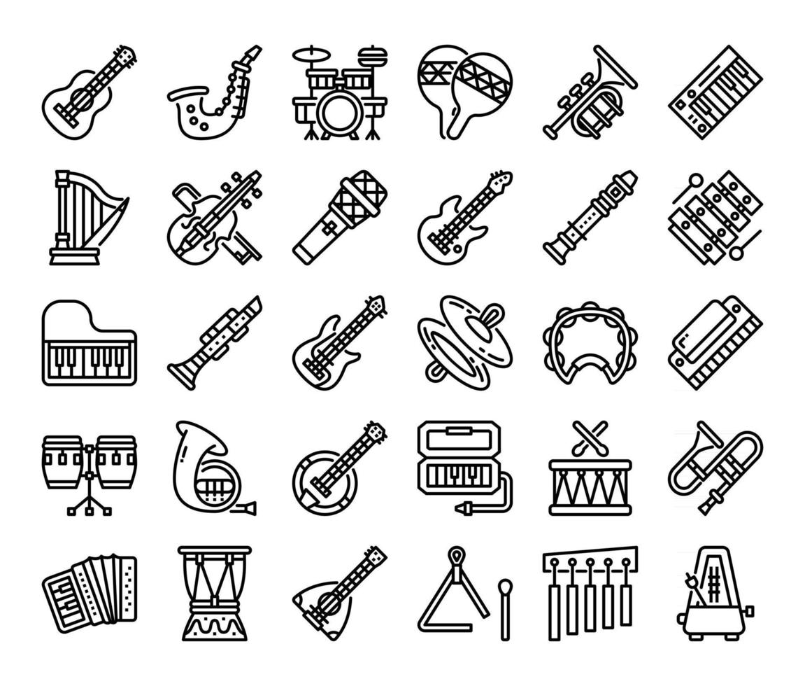 Music Instrument Outline Vector Icons