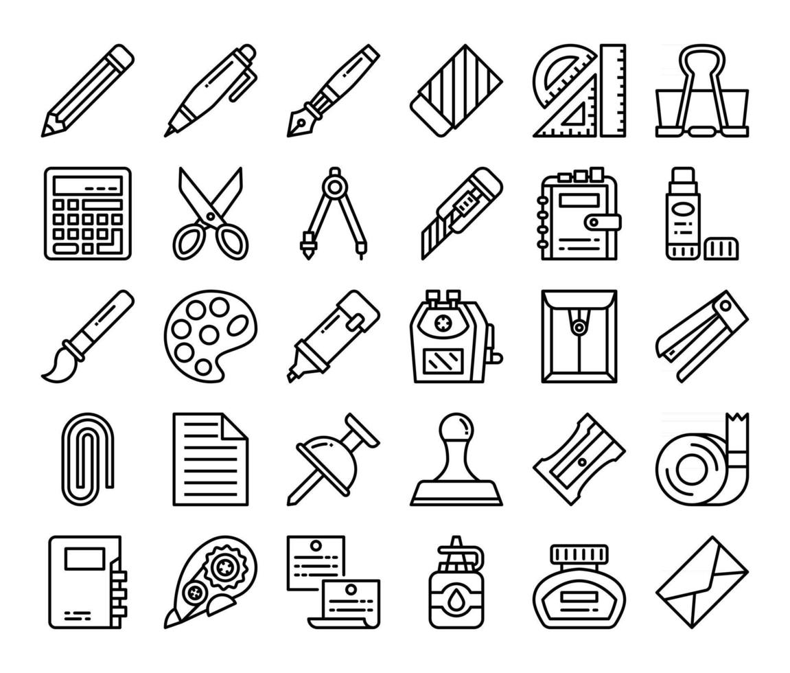 iconos de vector de contorno de papelería