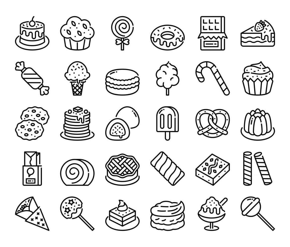 iconos de vector de contorno de dulces y postres