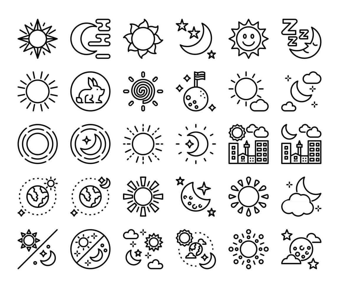 iconos de vector de contorno de sol y luna