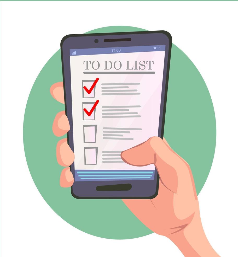 To do list app concept Productivity control with mobile phone Vector illustration Cartoon style