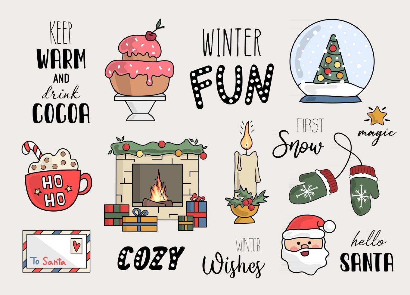 elementos navideños con citas ilustración vectorial vector