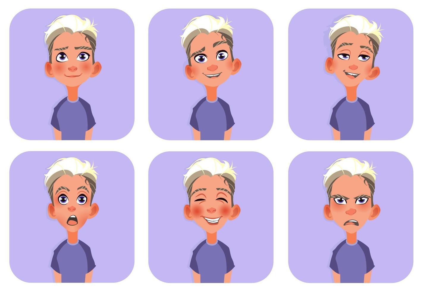 Gran conjunto de avatares de hombre de emoticonos de niño que muestran diferentes emociones vector