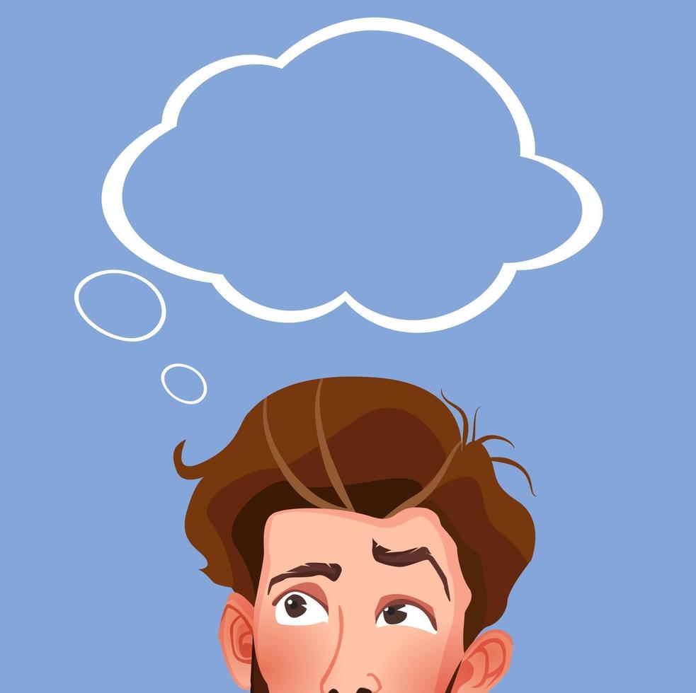 Educated student thinking with think bubble above head Education vector concept Illustration of man with idea bubble