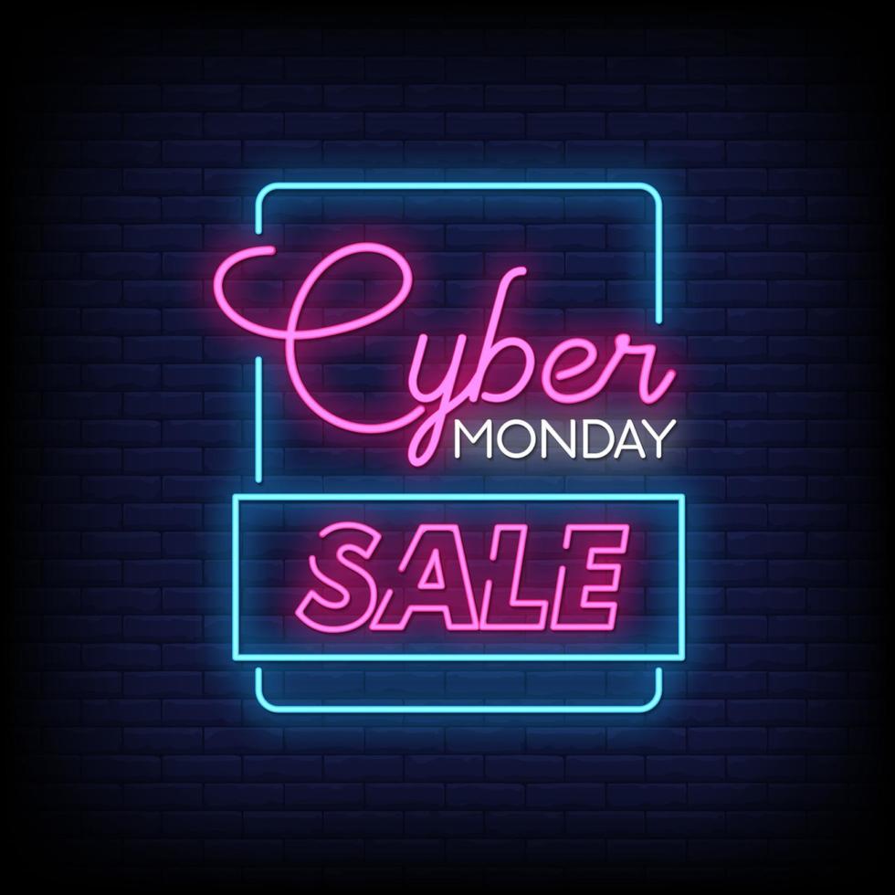 Cyber Monday Sale Neon Signs Style Text Vector