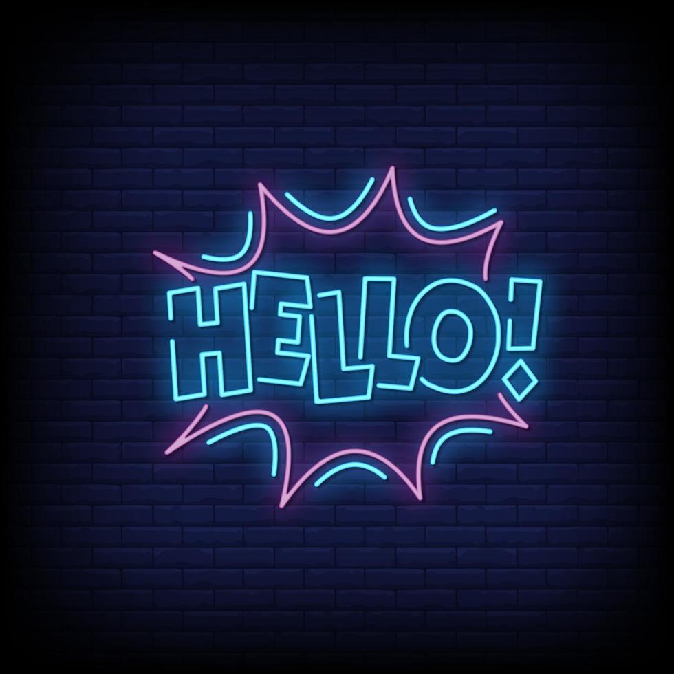 Hello Neon Signs Style Text Vector