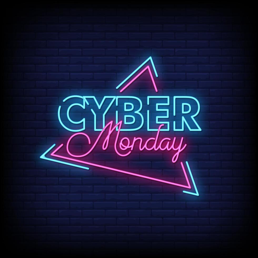 vector de texto de estilo de letreros de neón de cyber monday