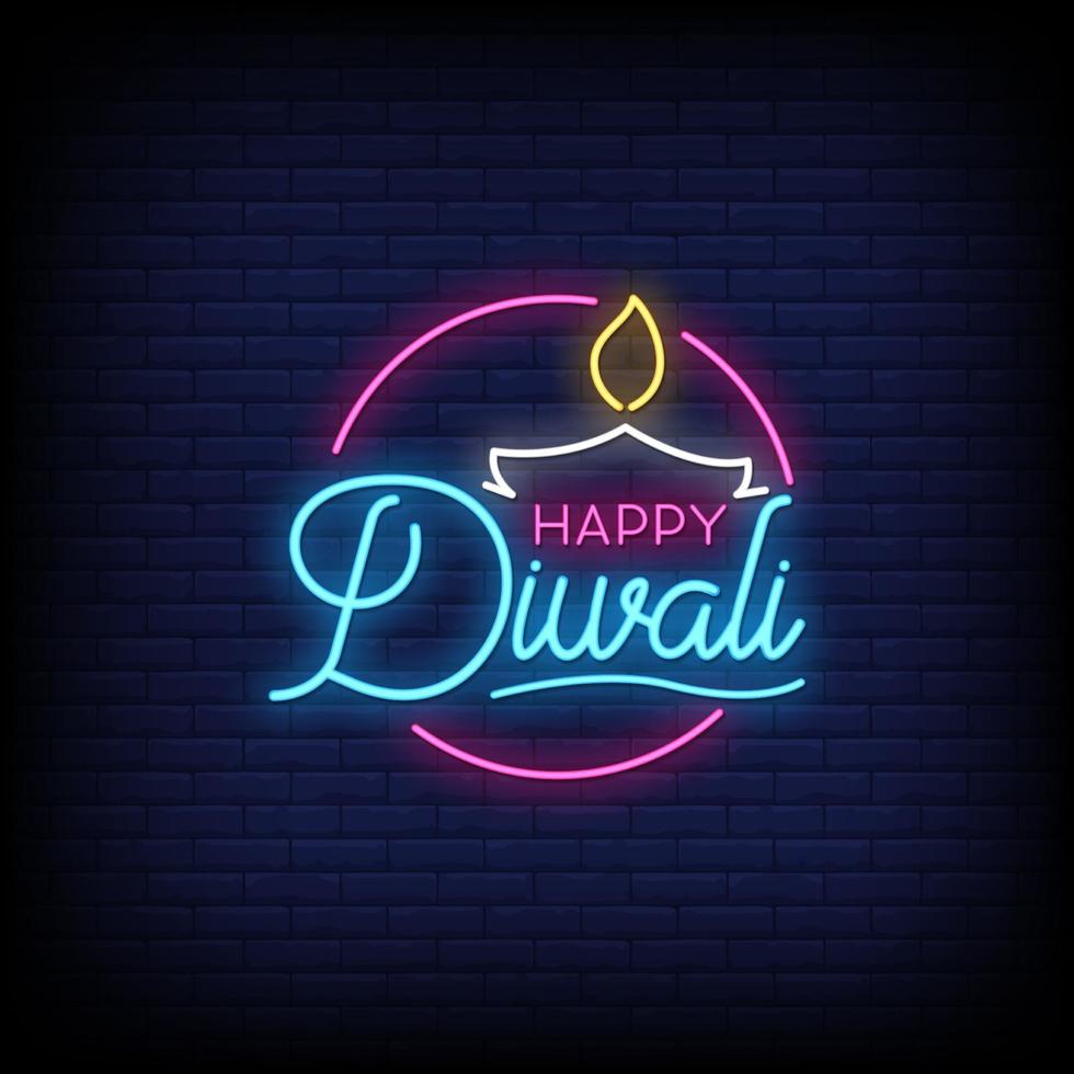 Happy Diwali Neon Signs Style Text Vector